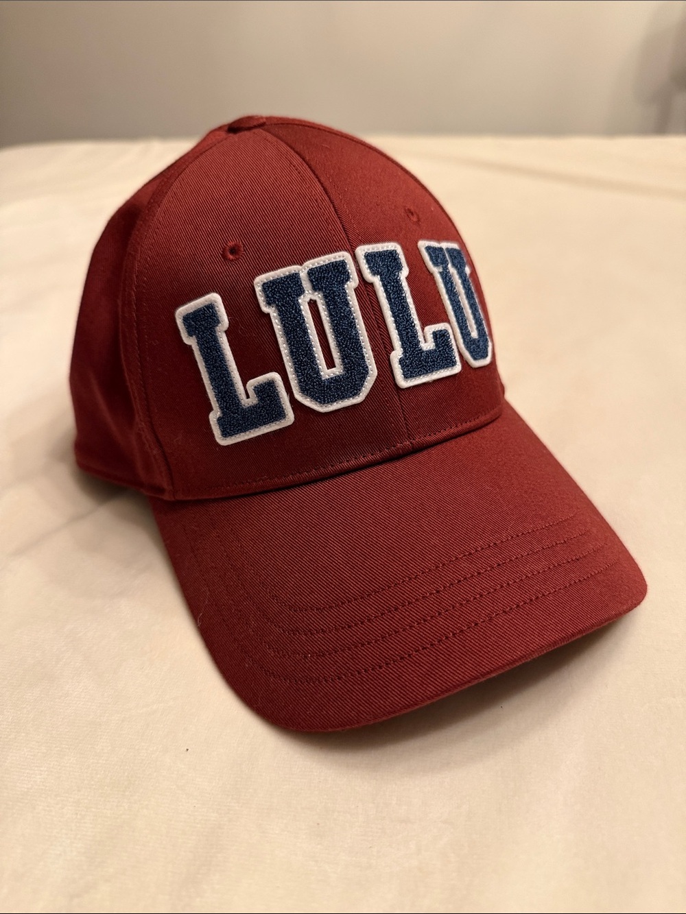 Like new! lululemon athletica LULU Maroon Hat w/ Navy & White Lettering, sz S/M